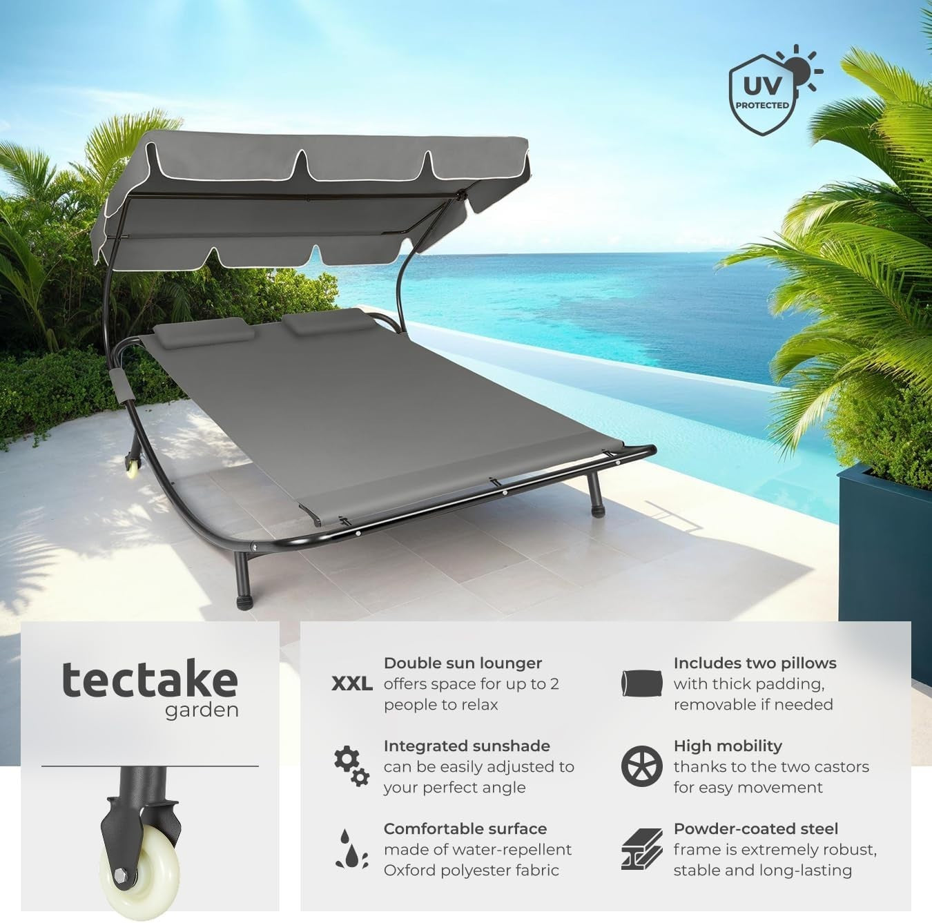 Luxury Double Garden Hammock Bed with Canopy & Wheels – 250kg Load, Black