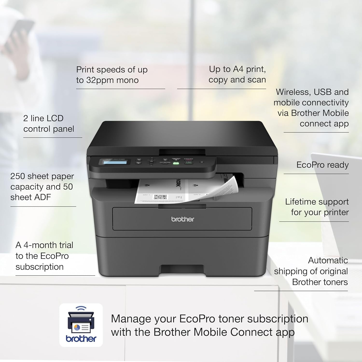 A4 Wireless Mono Laser Printer | 3-in-1 | 32ppm | Black