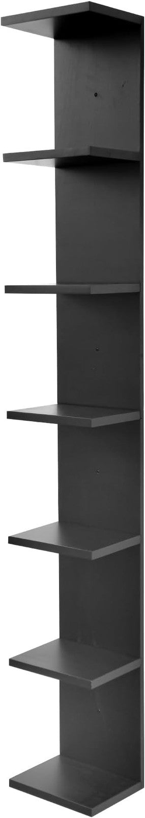 7-Tier Wall Mounted Shelf Slim Vertical Display Unit Tall Book Storage Rack