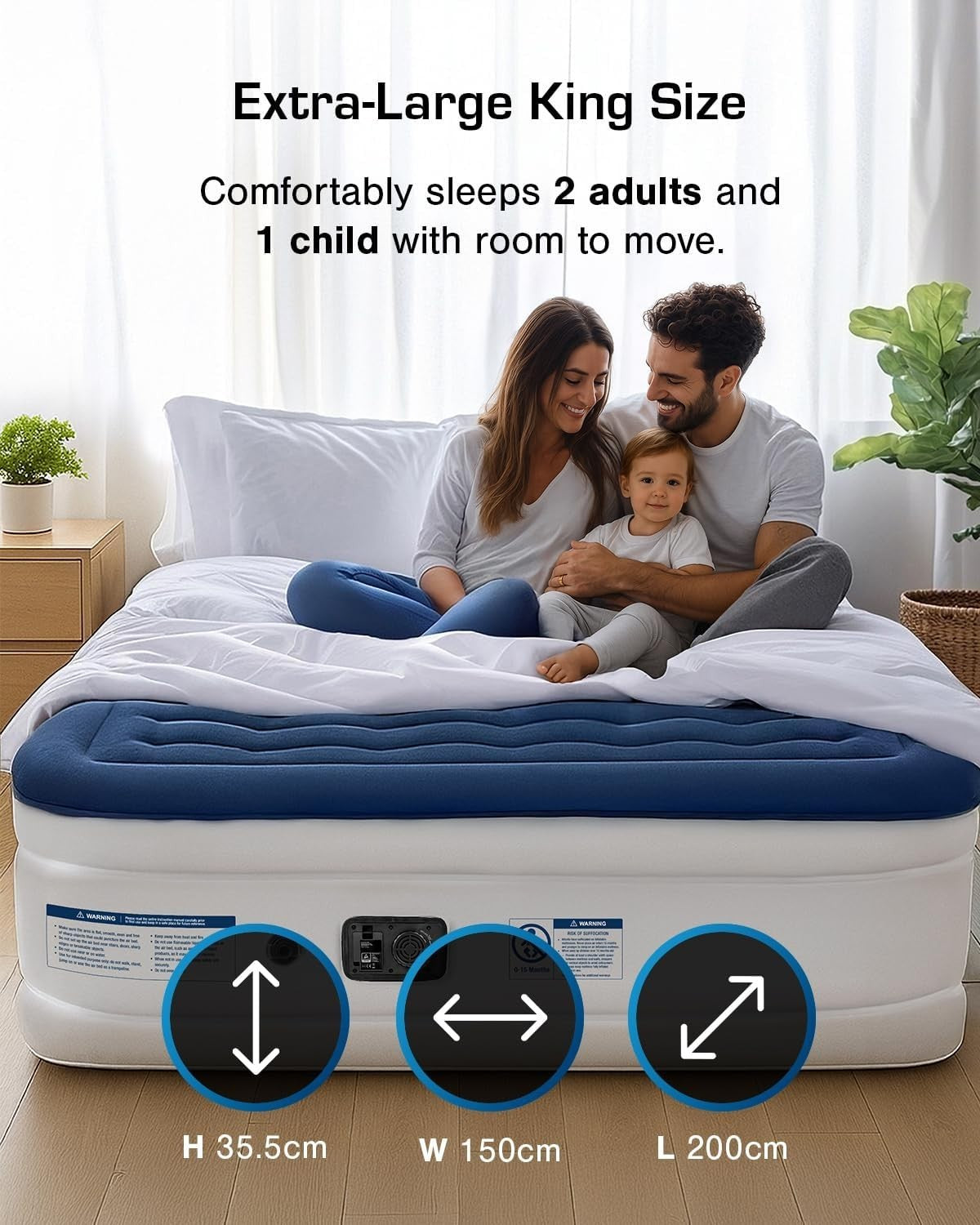 Luxury King Air Bed Built-In Electric Pump Flocked Mattress Fast Inflate