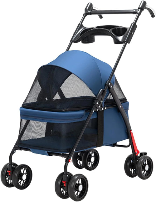 Lightweight Pet Stroller Foldable Dog Cat Pushchair 4 Wheels Blue
