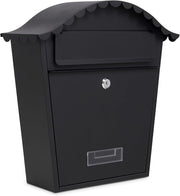 Lockable Wall Mounted Mailbox Black – Weatherproof Steel Post Box w/ 2 Keys