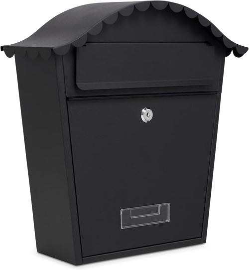 Lockable Wall Mounted Mailbox Black – Weatherproof Steel Post Box w/ 2 Keys