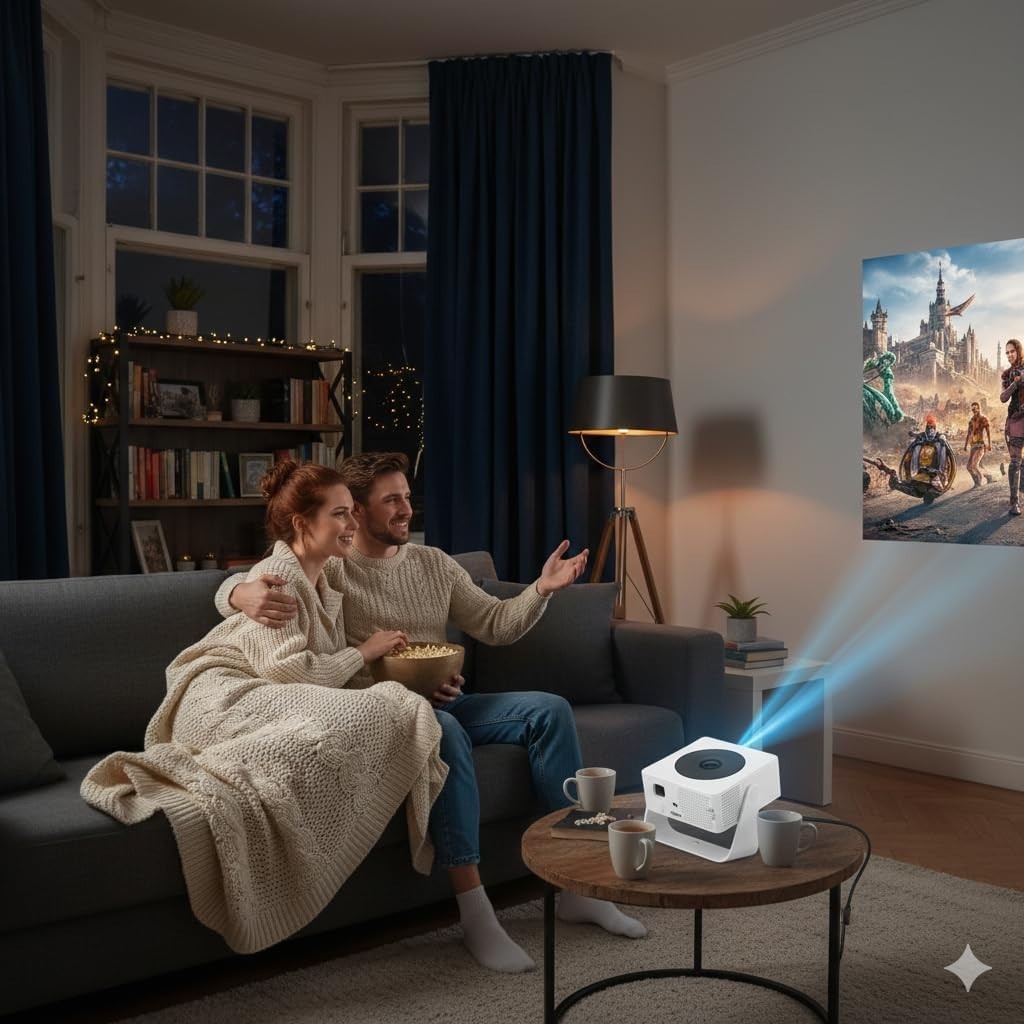 1080P Smart Mini Projector WiFi 6 Bluetooth Auto Keystone Electric Focus