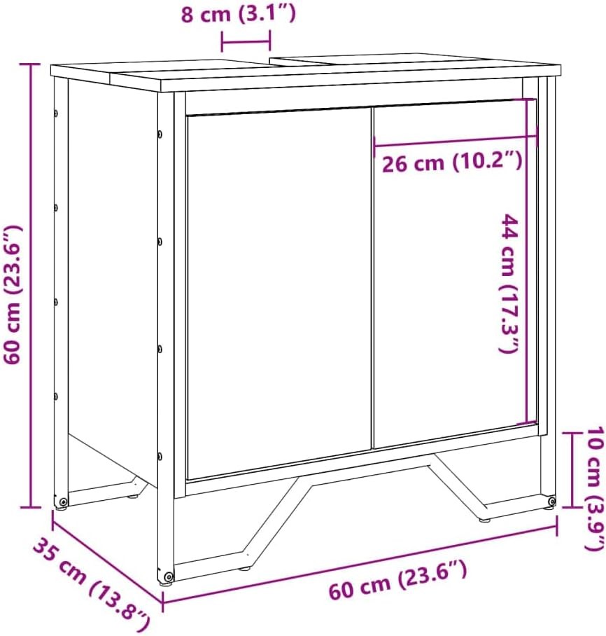 Modern Black Bathroom Vanity Unit – 2 Door Under Sink Storage Cabinet 60x60cm