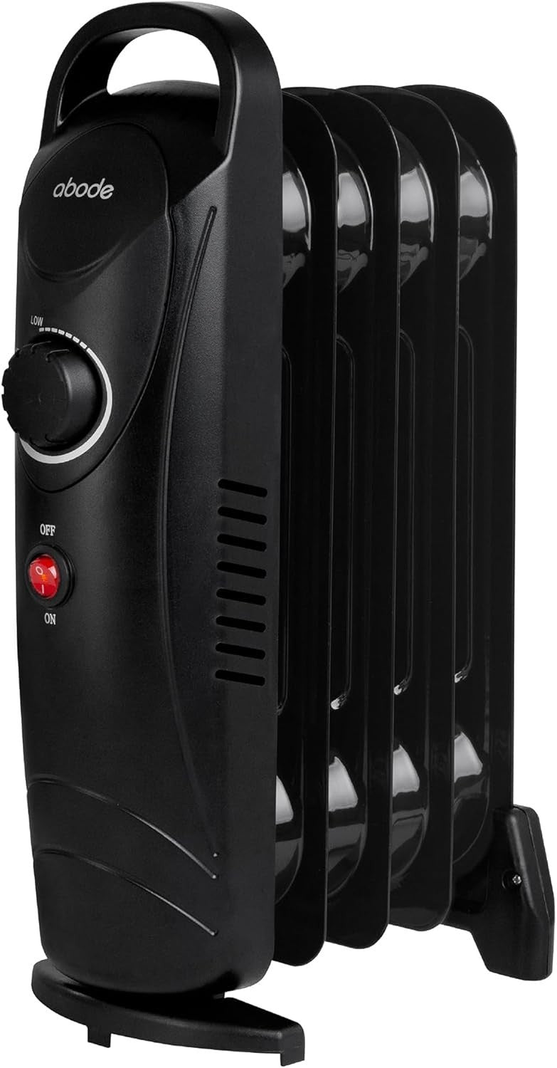 650W Oil Filled Radiator Heater 5 Fin Portable Electric Thermostat Black