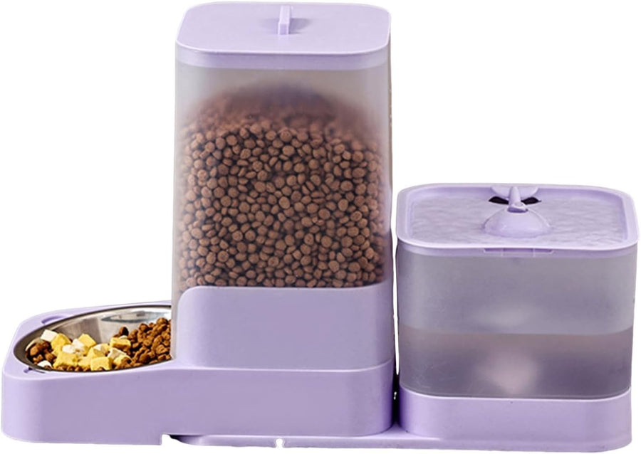 2 in 1 Automatic Cat Feeder Water Fountain 3L Food 2L Tank USB Purple