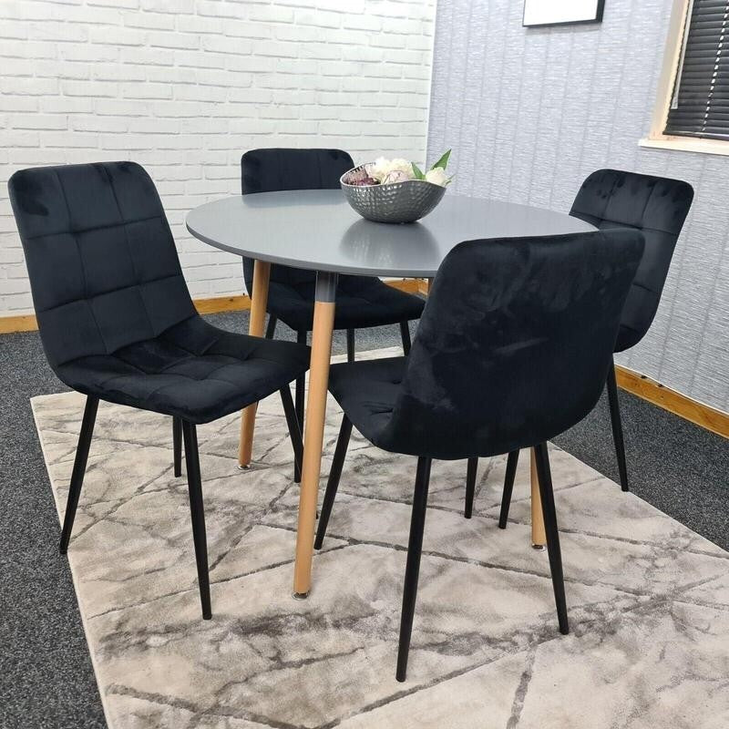 Modern Dining Table Set with 4 Chairs, Round Kitchen Table Set Black