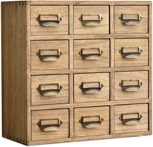 Wood Desktop Organizer 12-Drawer Storage Cabinet with Metal Handles