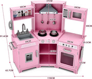 Corner Wooden Kids Play Kitchen Pink Lights Sounds Toy Set Large