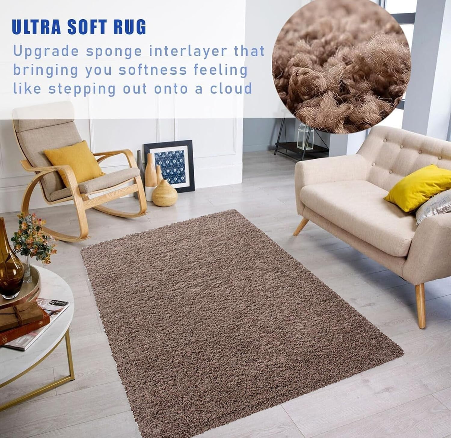 Extra Large Shaggy Rug 160x230cm 5cm Thick Soft High Pile Dark Beige Carpet