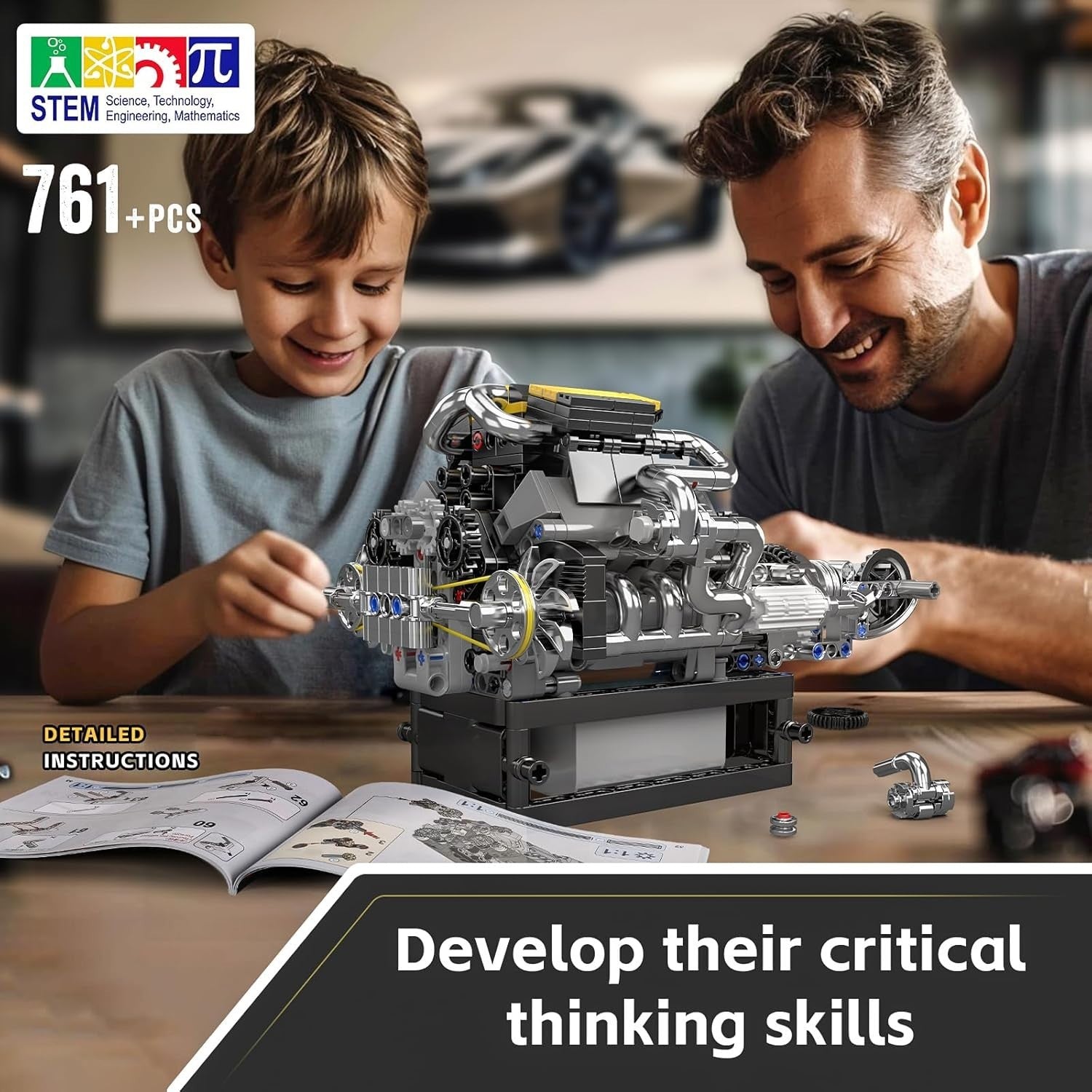 Functional DIY V8 Engine Model Kit with Moving Pistons & Rotating Crankshaft