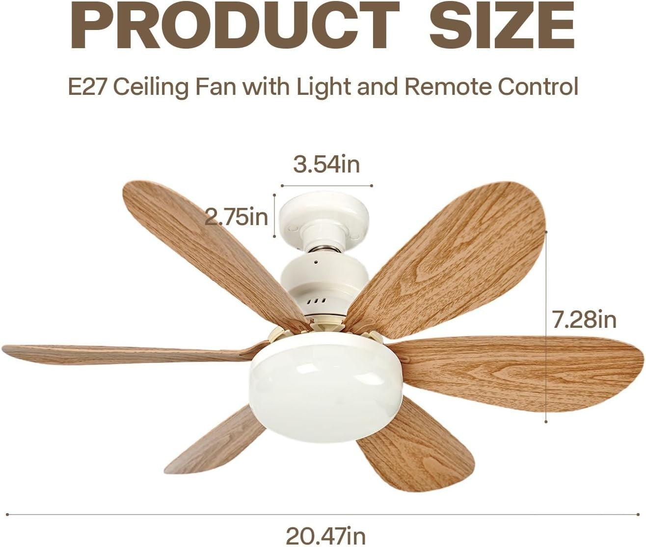 52cm LED Ceiling Fan Light, 3 Speed, Dimmable 3000K-6500K, E27, Remote