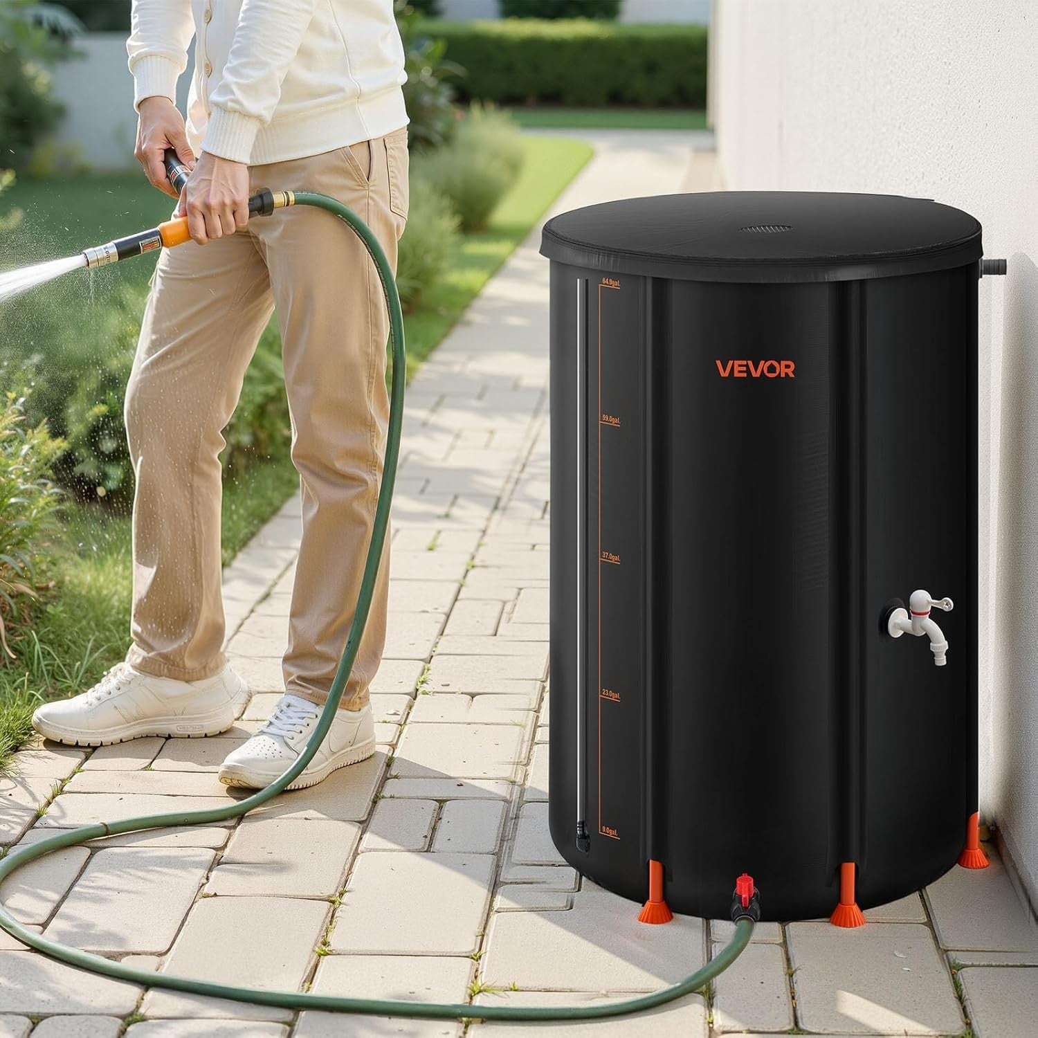 250L Collapsible Rain Barrel with Spigot Overflow Kit, Portable Water Collector