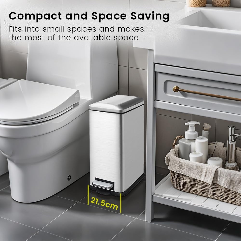 17L Stainless Steel Kitchen Pedal Bin Soft Close Lid Silver