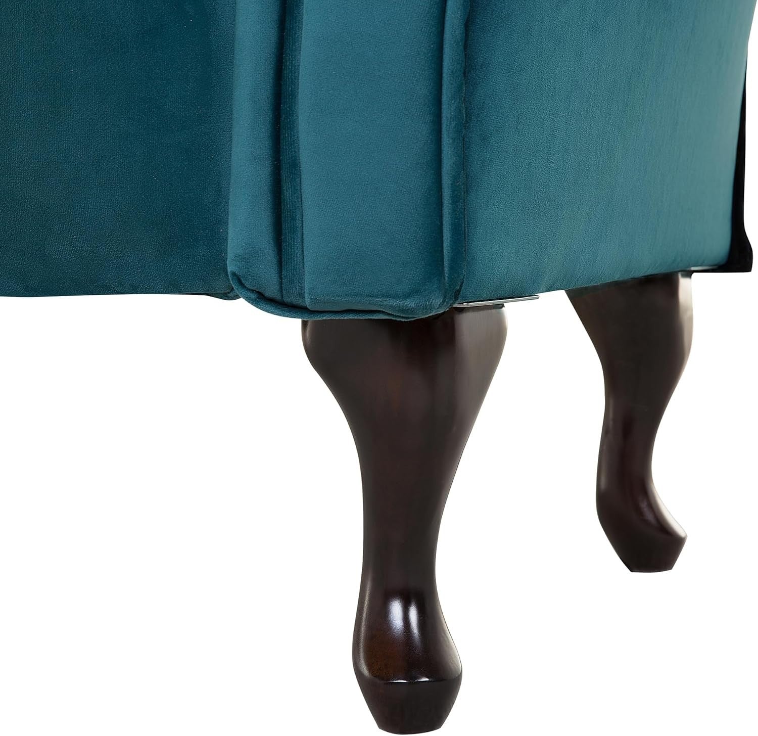 Vintage Teal Velvet Left Hand Chaise Lounge Button Tufted Wood Legs