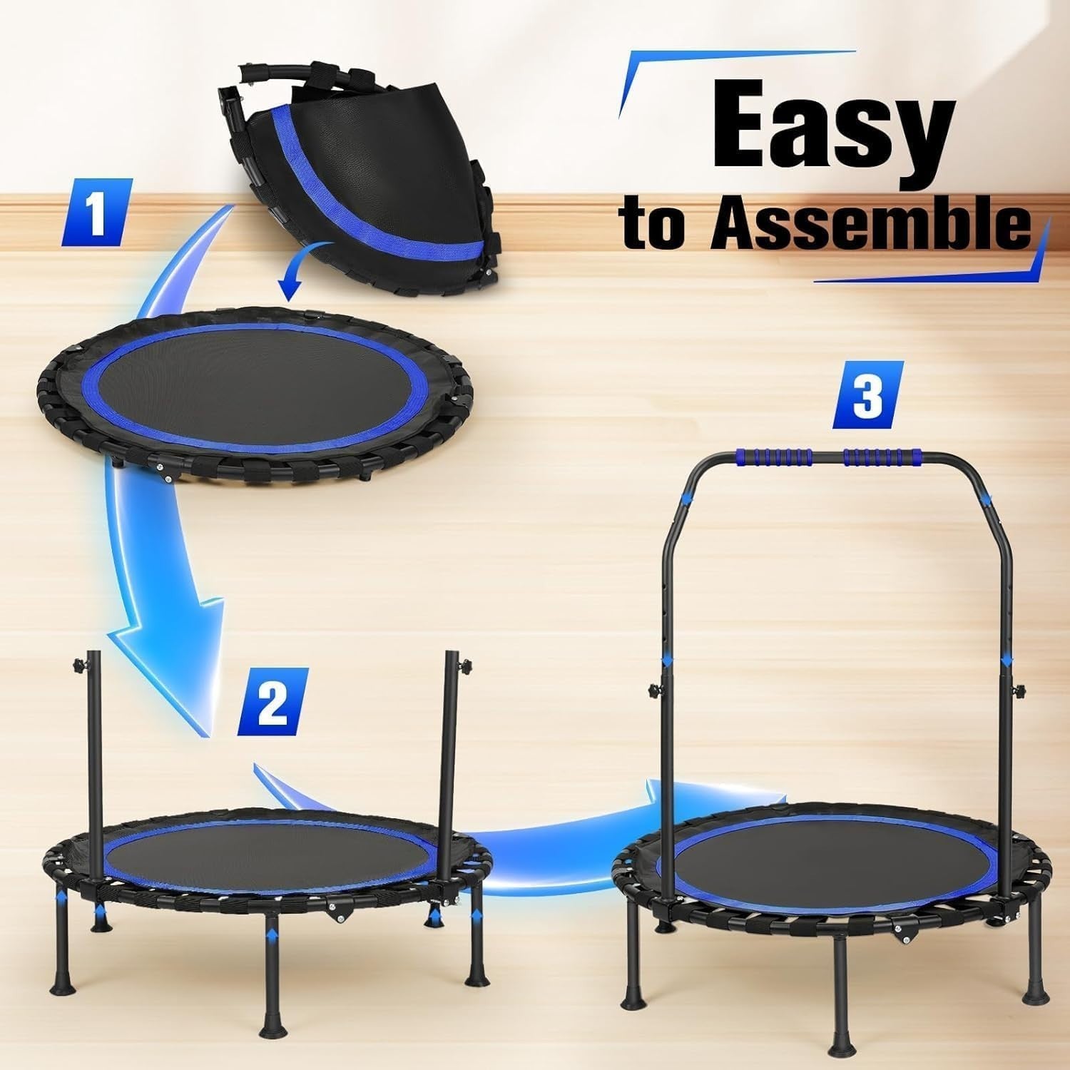 40in Portable Indoor Fitness Rebounder Trampoline Adjustable Handle