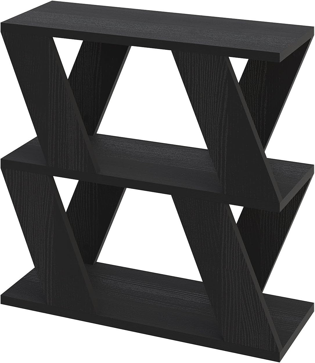 Slim Black Wood Side Table with 2 Tier Storage Shelf | Modern 60cm