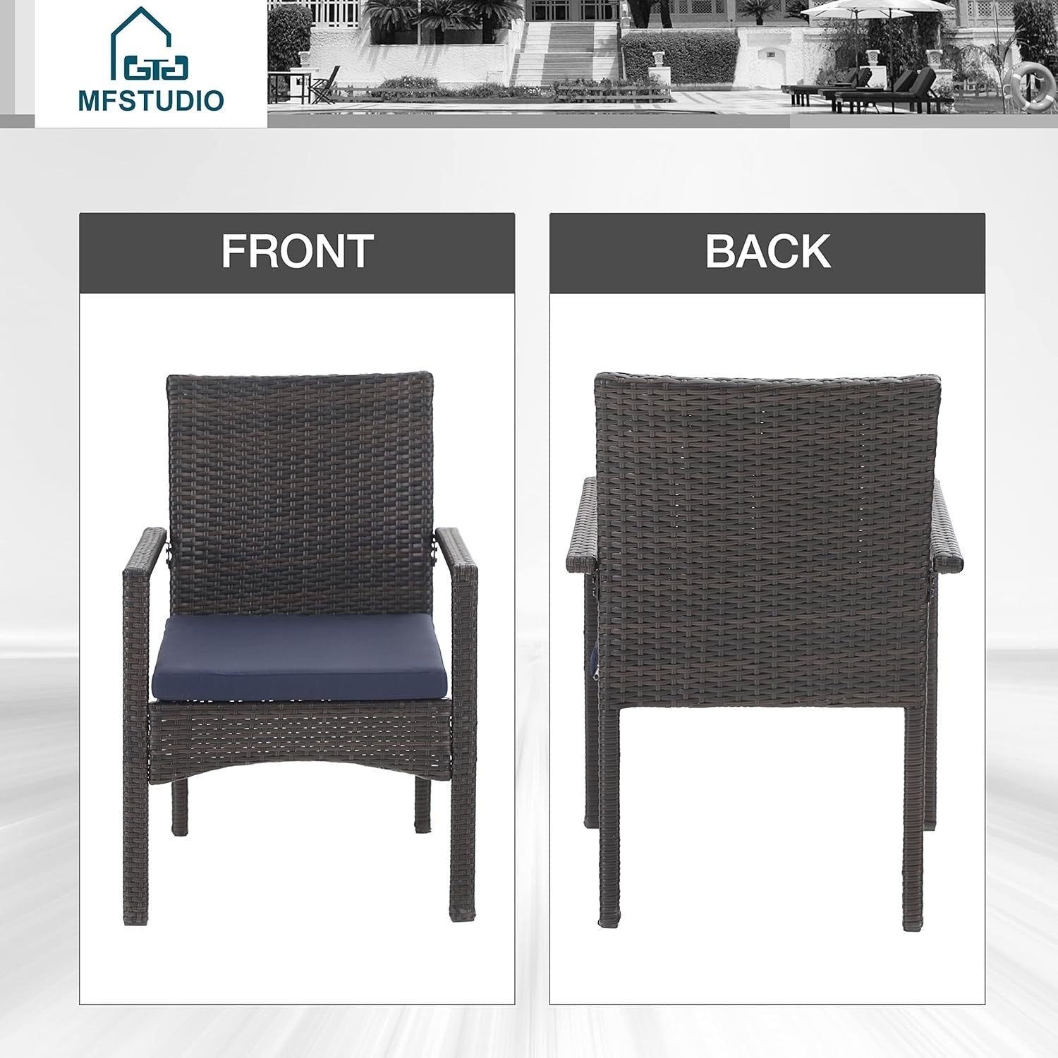 Outdoor Rattan Patio Chairs Set of 8 with Cushions Weatherproof Garden Seats