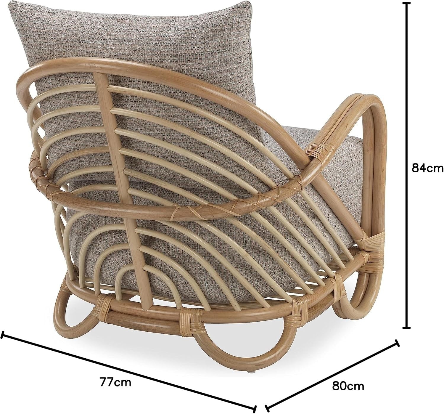 Natural Rattan Accent Armchair with Cushions Indoor Cane Lounge Chair
