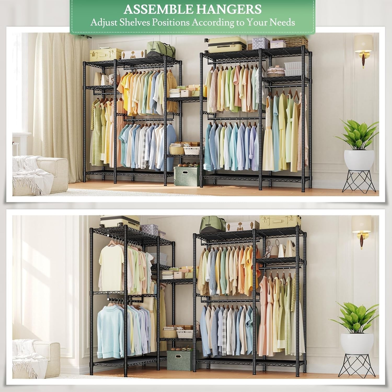 Heavy Duty Clothes Rail with Wheels & Adjustable Shelves – Black