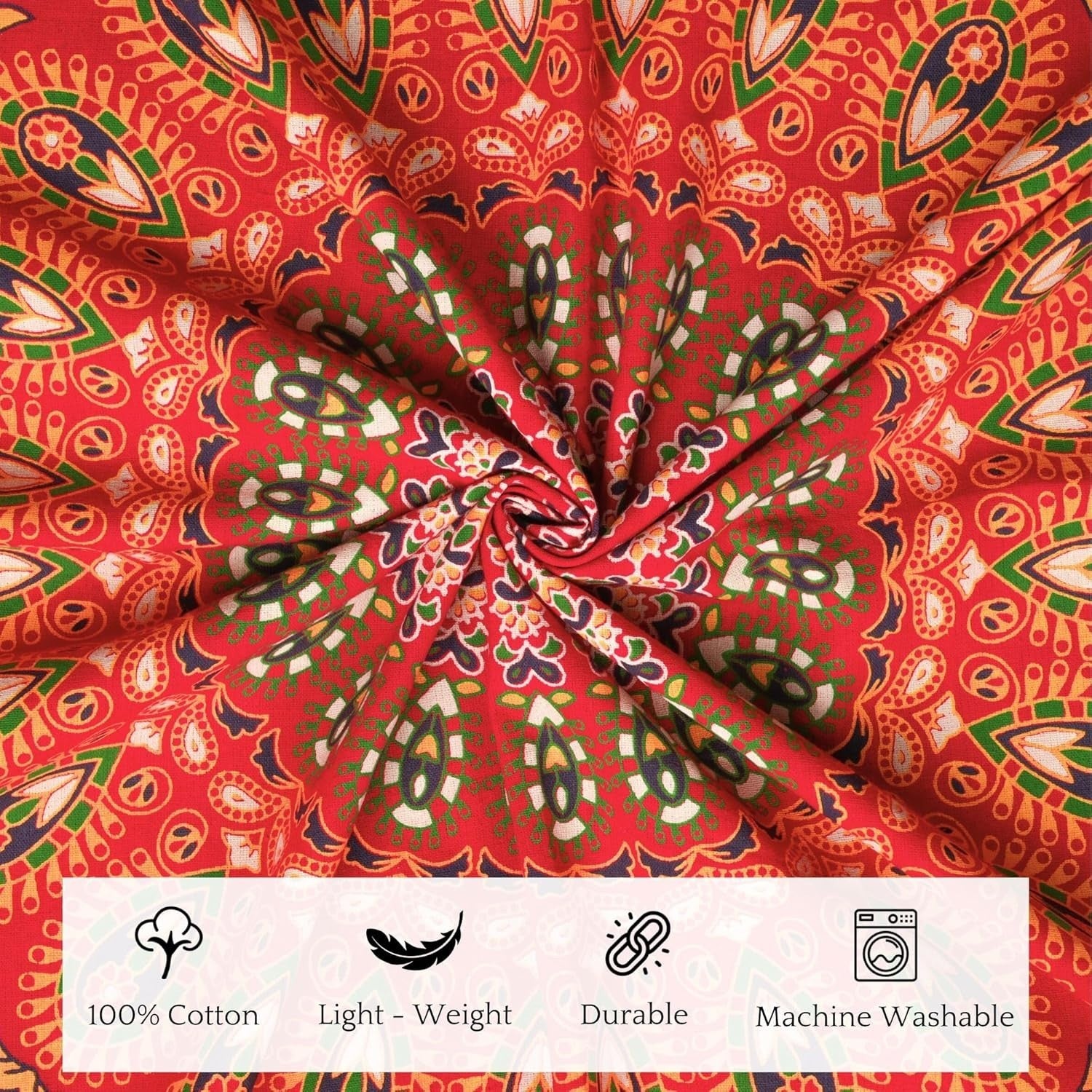 Round Peacock Mandala Tapestry 72in Boho Wall Hanging Cotton