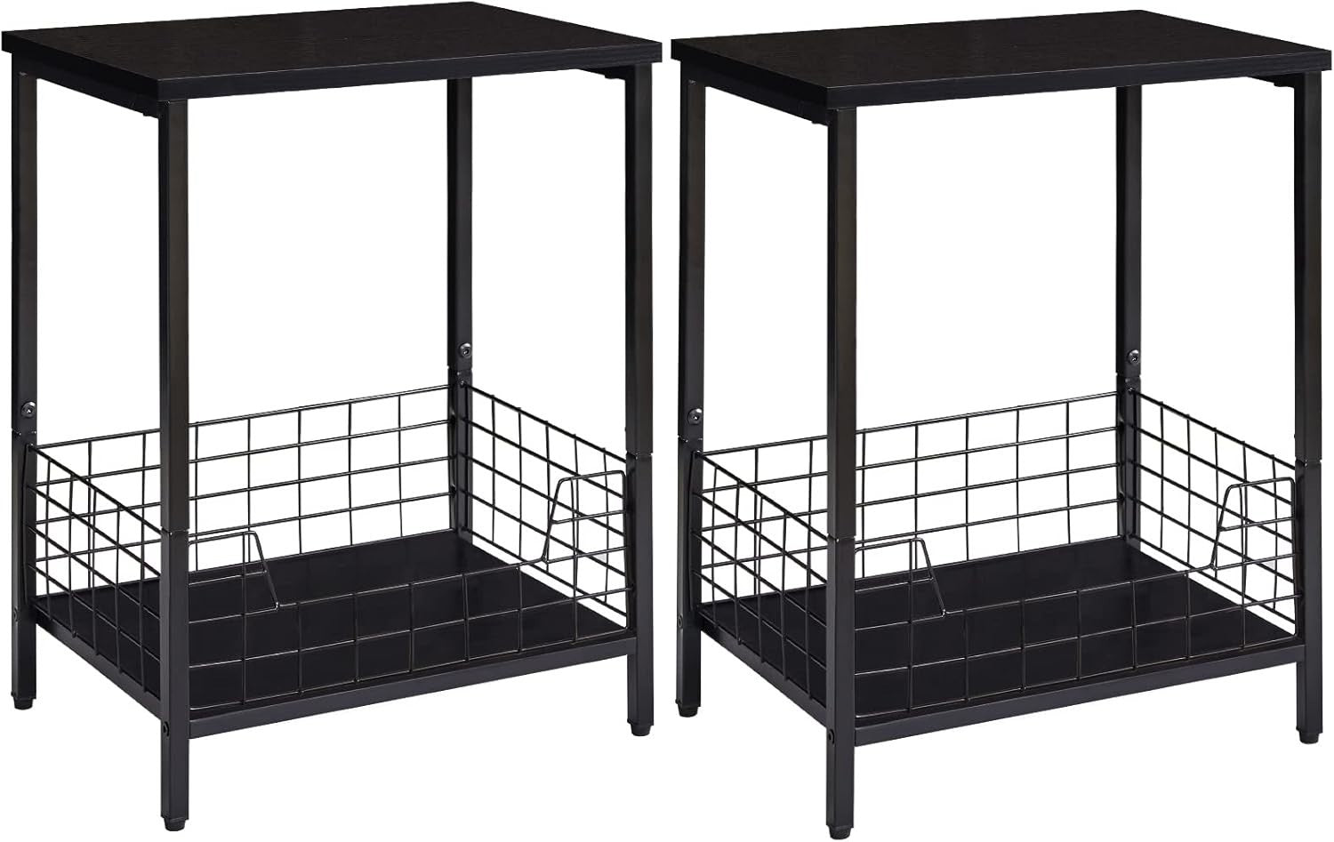 Set of 2 Black Industrial Side Tables with Storage Shelf – Sturdy & Multi-Use