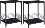 Set of 2 Black Industrial Side Tables with Storage Shelf – Sturdy & Multi-Use