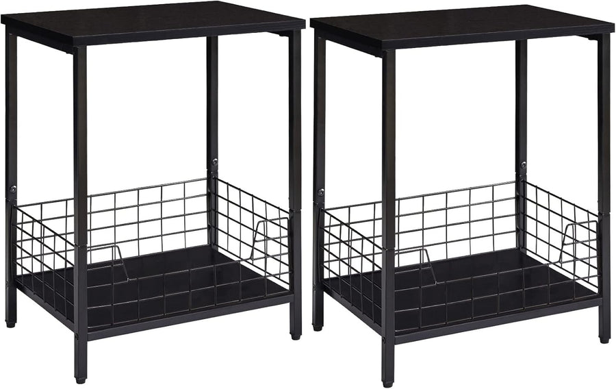 Set of 2 Black Industrial Side Tables with Storage Shelf – Sturdy & Multi-Use