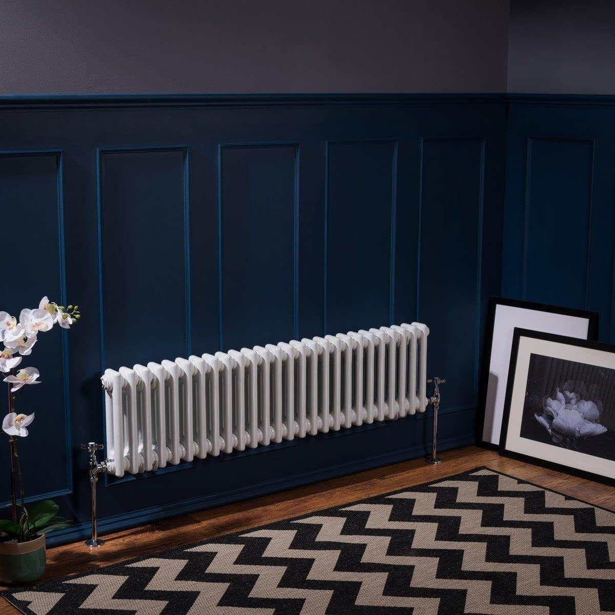 Double Column Horizontal Radiator 300x1190mm White Cast Iron Style