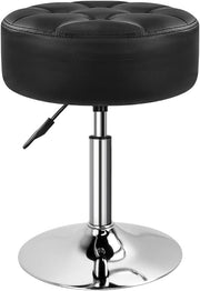 Black Thick-Cushion Swivel Vanity Stool – Adjustable PU Leather Seat