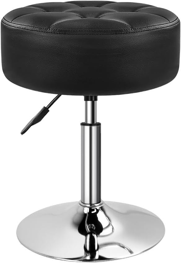 Black Thick-Cushion Swivel Vanity Stool – Adjustable PU Leather Seat
