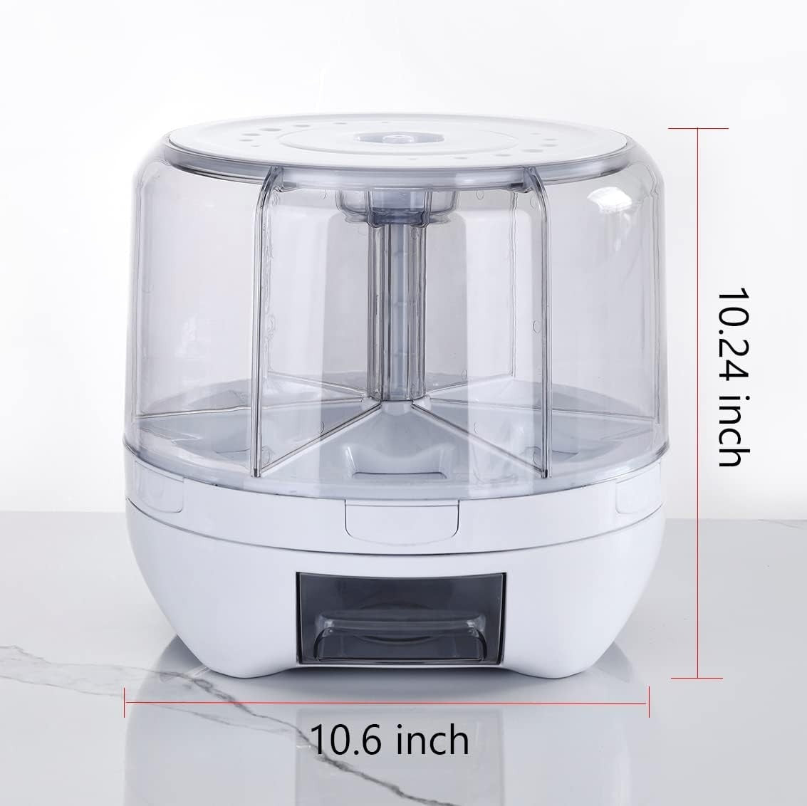 20LBS 360° Rotating Rice Dispenser 6 Grid Airtight Grain Bin