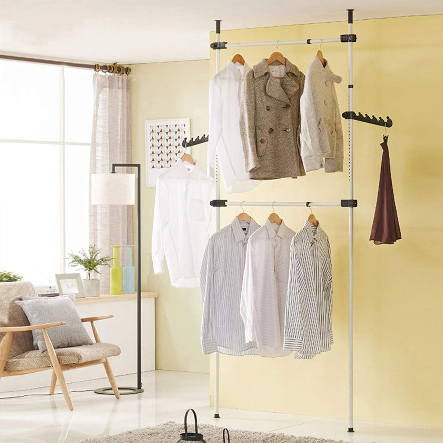 Adjustable Hanging Clothes Rail with 2 Bars White 270–320cm