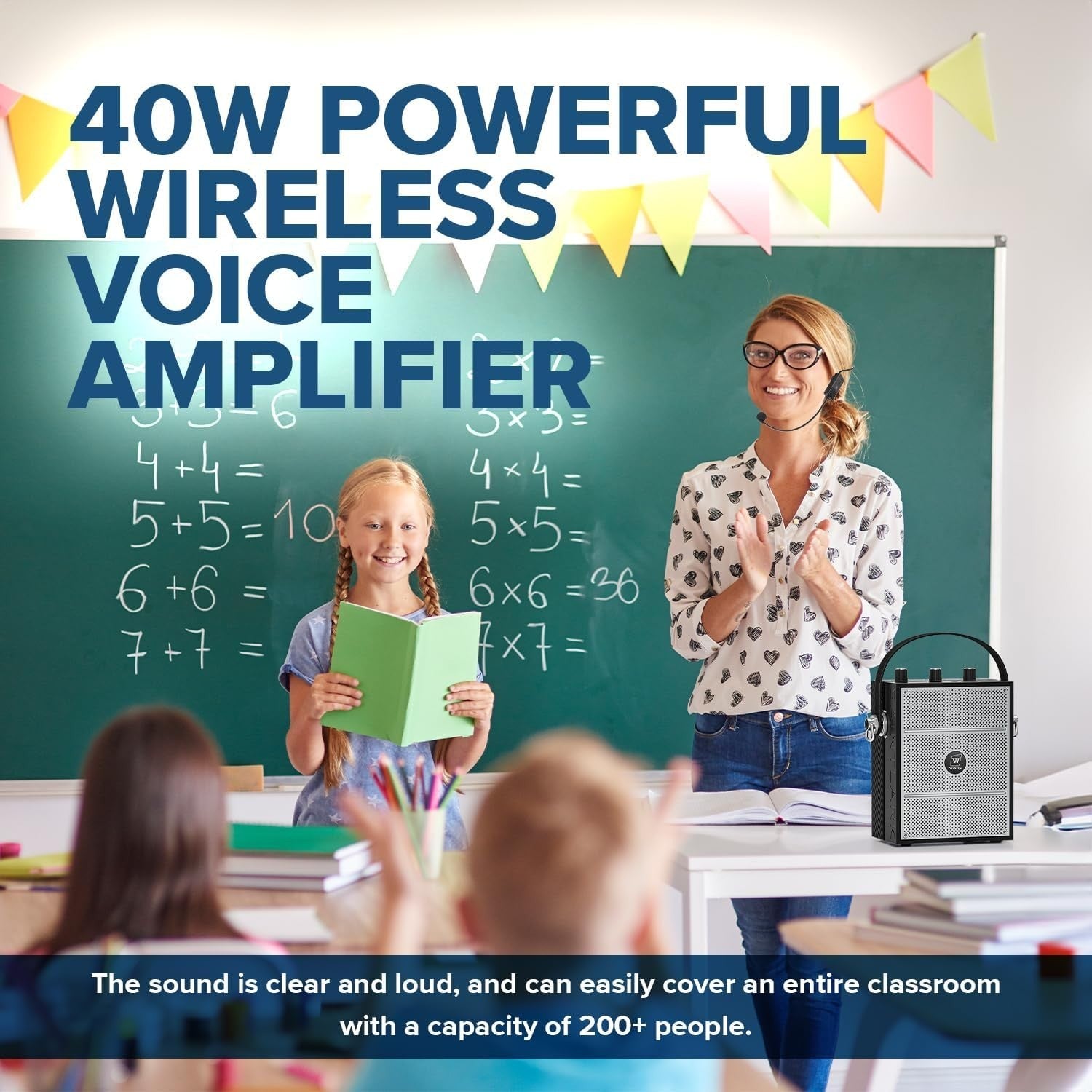 40W Bluetooth 5.3 Voice Amplifier Wireless Mic PA System 15M
