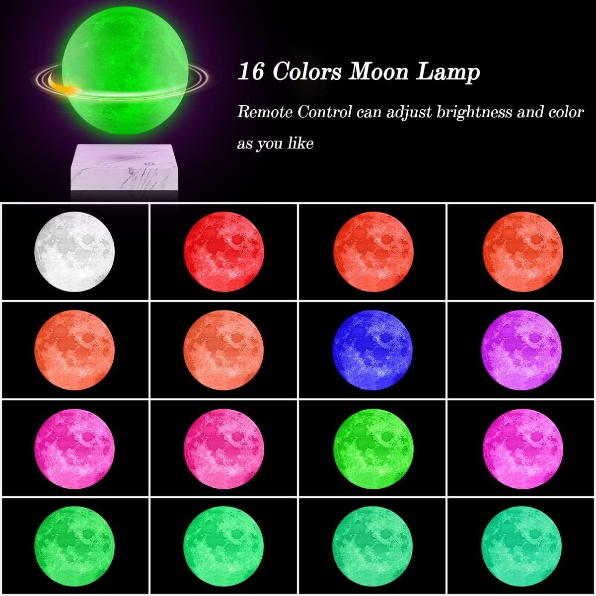 Magnetic Floating Moon Lamp 16 Colors, Rotating 3D LED Night Light 22cm