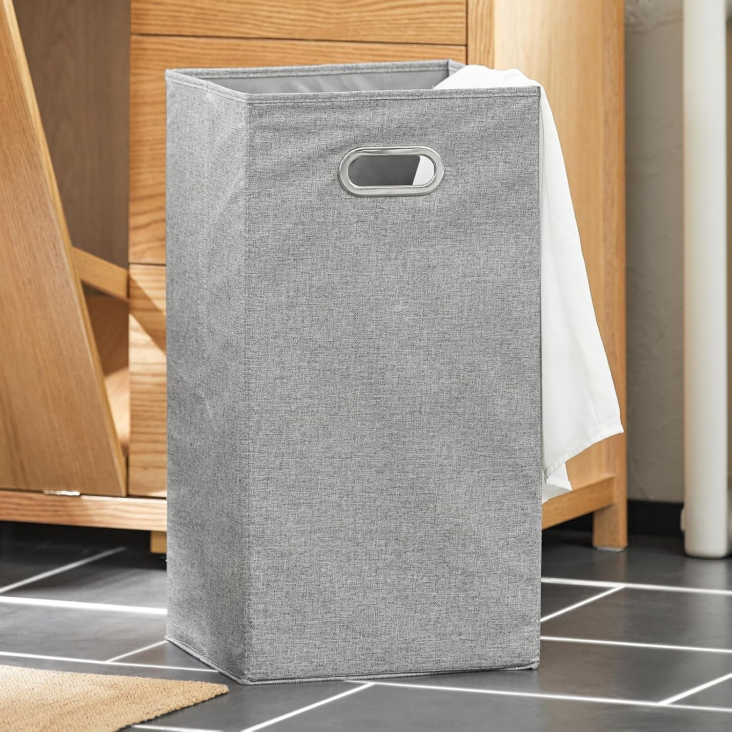Wooden Bathroom Storage Cabinet with Laundry Basket & 3 Drawers 80×35×90cm