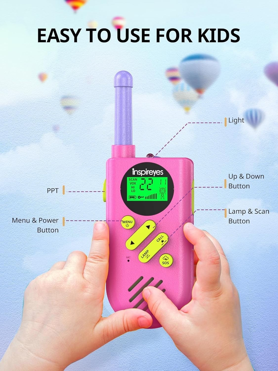 Kids Walkie Talkies 3 Pack Rechargeable Long Range 2 Way Radio VOX Toy