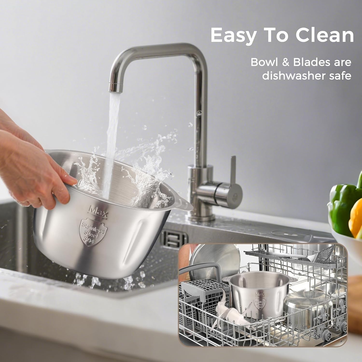 500W Mini Food Chopper 1.8L Stainless Steel Meat Grinder 2 Speed