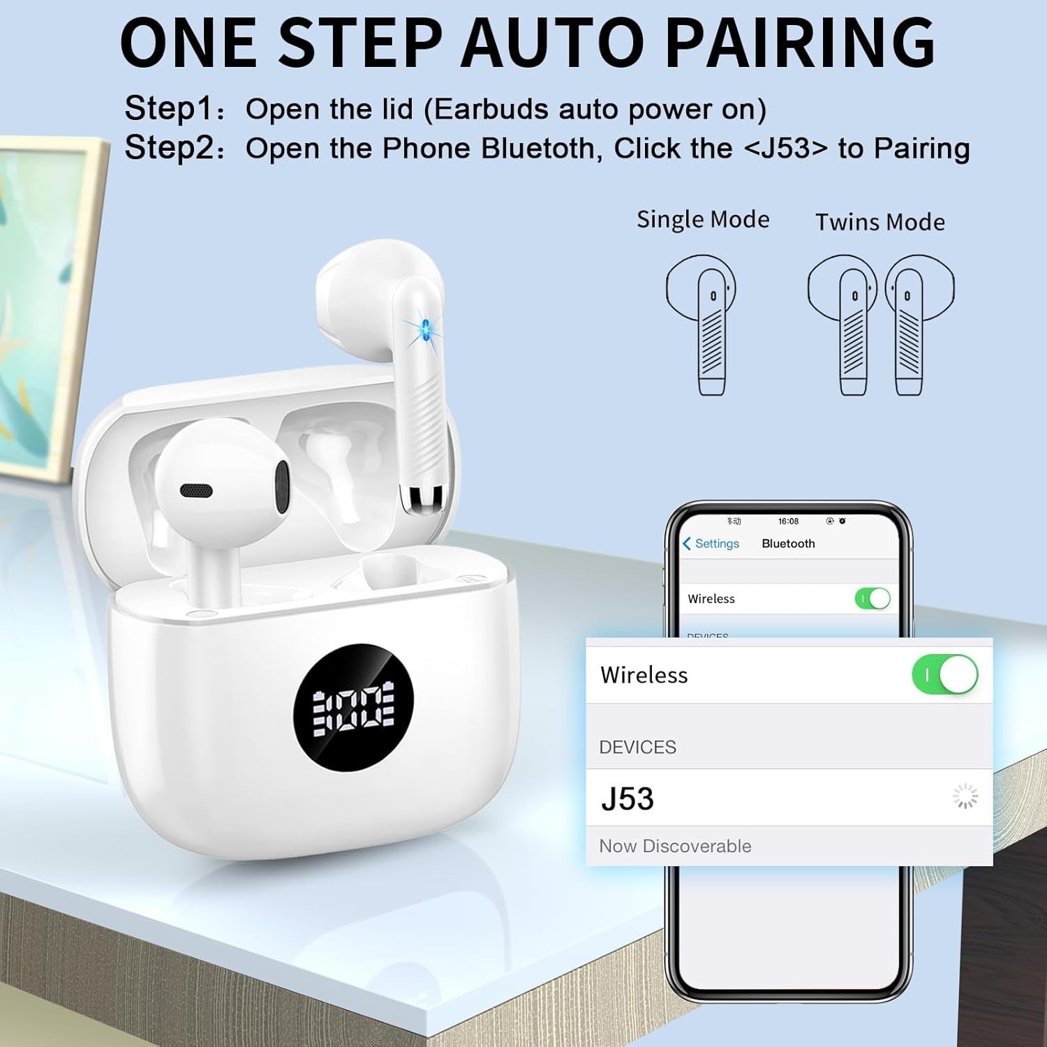 Wireless Earbuds Bluetooth 5.4 ENC Noise Cancelling 40H Playback IP7