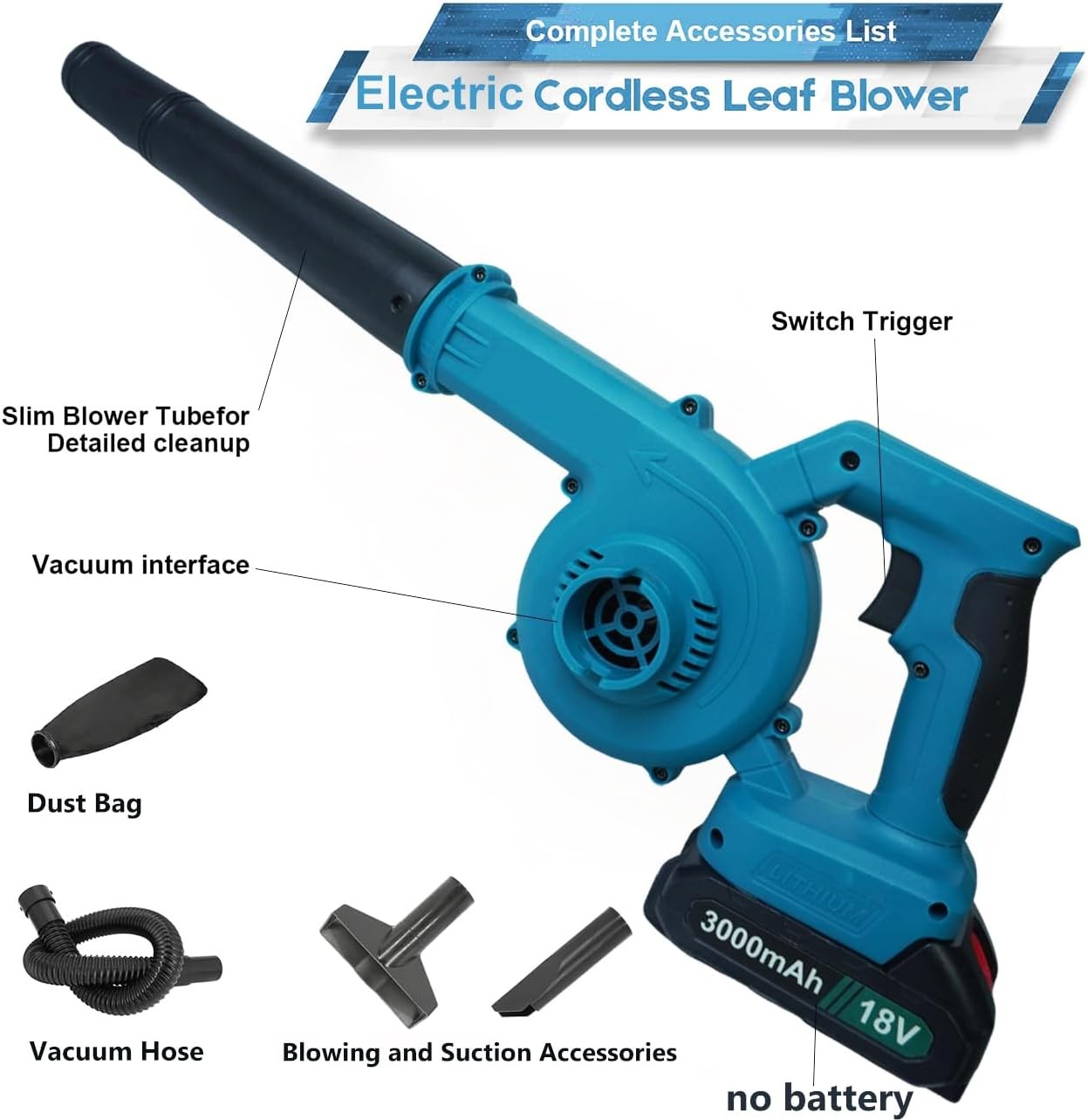 Cordless Leaf Blower Vacuum 18V Dual Battery Lightweight Mini Cleaner