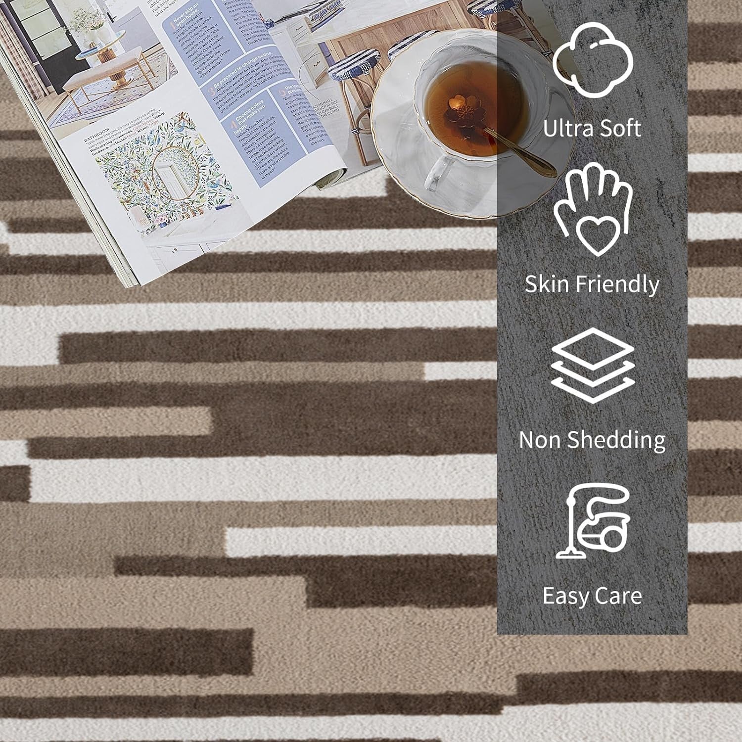 Large Washable Area Rug 200x290cm Anti Slip Modern Geometric Low Pile