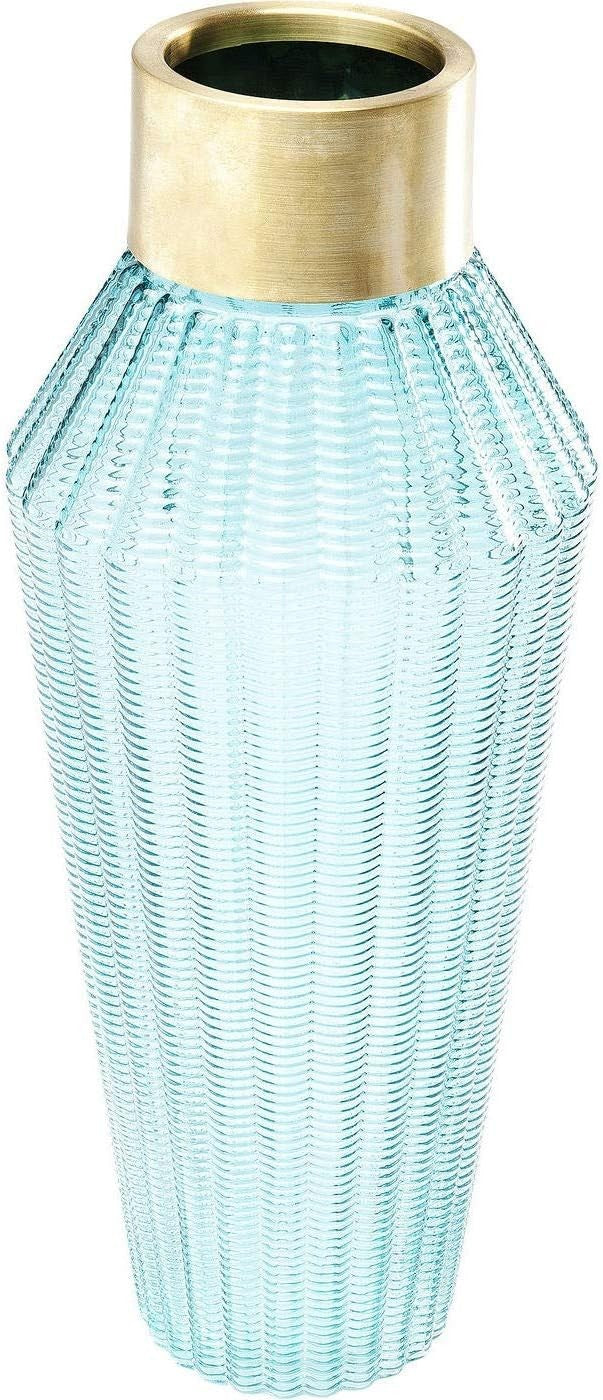 Tall Glass Floor Vase Light Blue Gold Accent Modern Luxury Home Decor 43cm