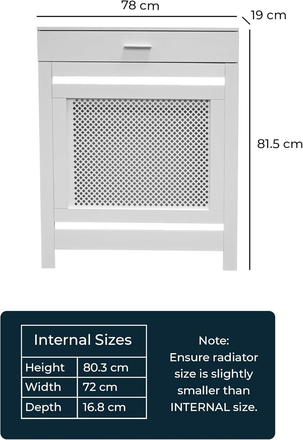White Radiator Cover with Drawer Diamond Slat W78xH96cm Modern Wooden Cabinet