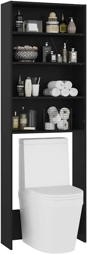 Black Washing Machine Cabinet Over-Washer Storage Unit with Shelves 64×24×190cm