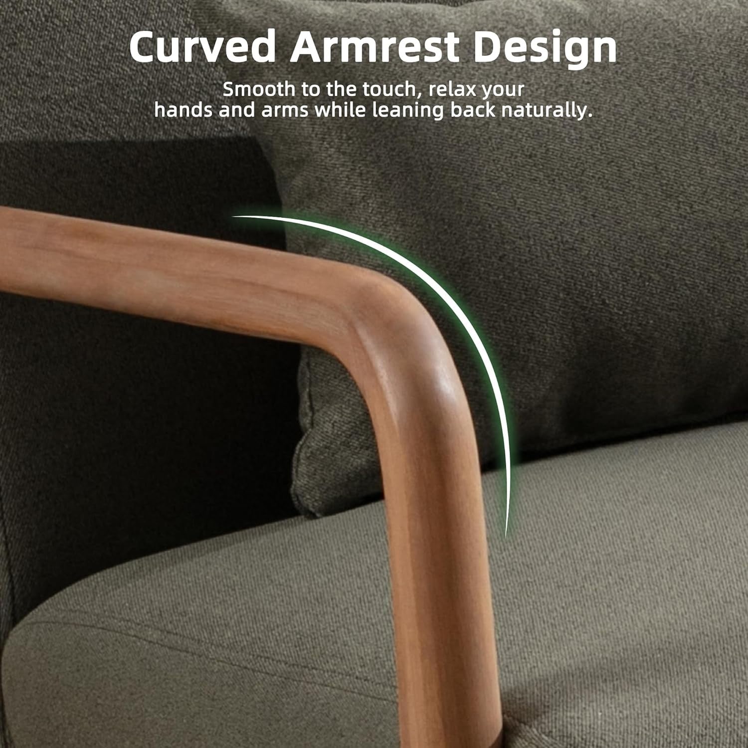 Modern Green Armchair – High Back Lounge Chair with Wood Frame & Cushion