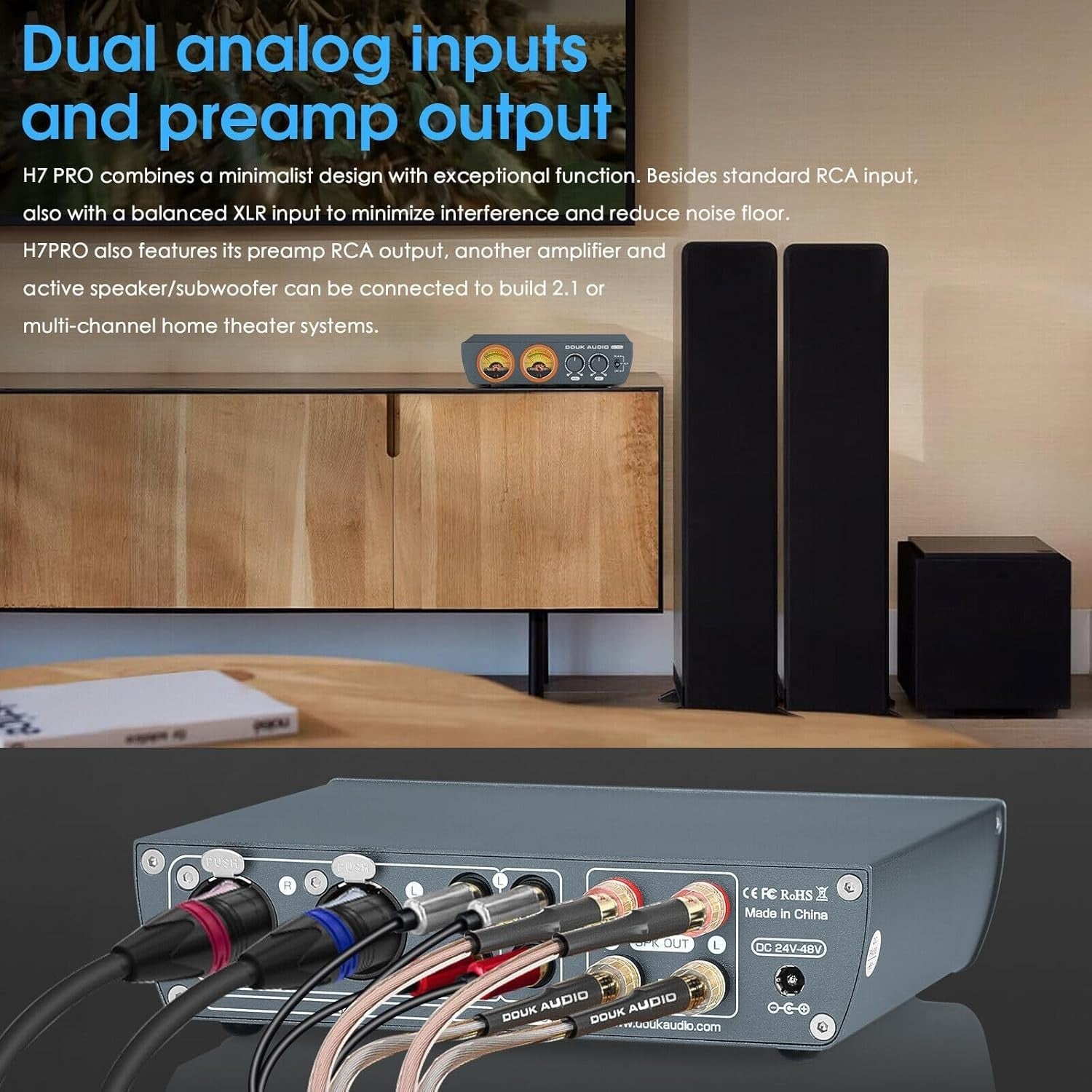 HiFi Stereo Amplifier 300W×2 Balanced XLR RCA Dual VU Meter Audio Amp