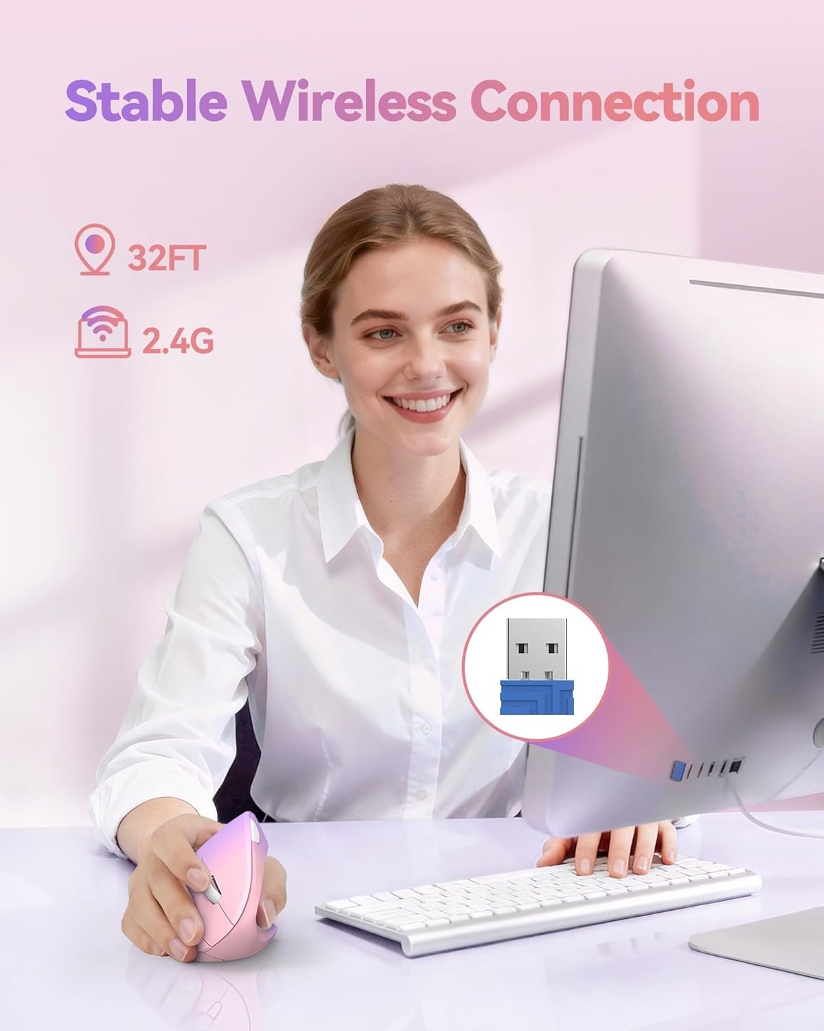 Vertical Ergonomic Wireless Mouse 4800DPI Silent 6 Button USB PC