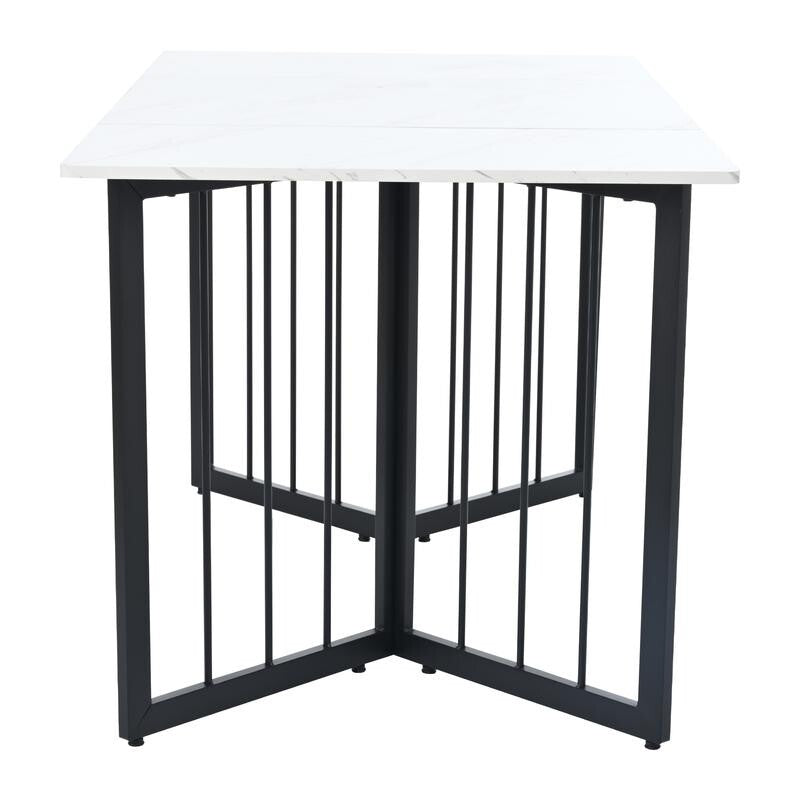 140x80cm Marble Effect Dining Table with Black V-Frame Legs, Adjustable Feet