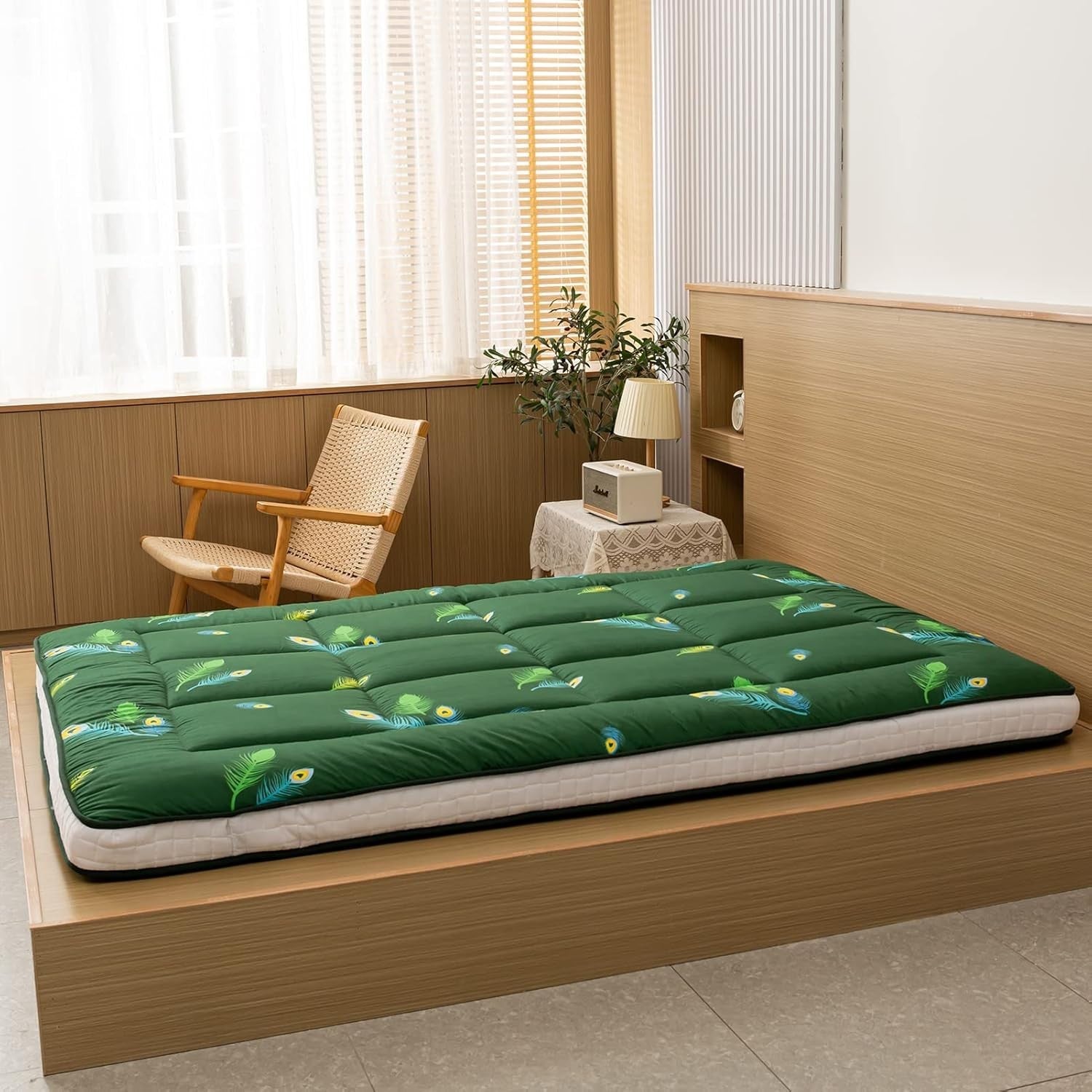 Thick Japanese Futon Mattress Floor Bed, Folding Sleeping Pad, Guest Lounger